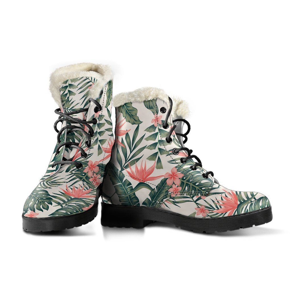 Blossom Tropical Leaves Faux Fur Leather Boots for the Hippie Soul - 3