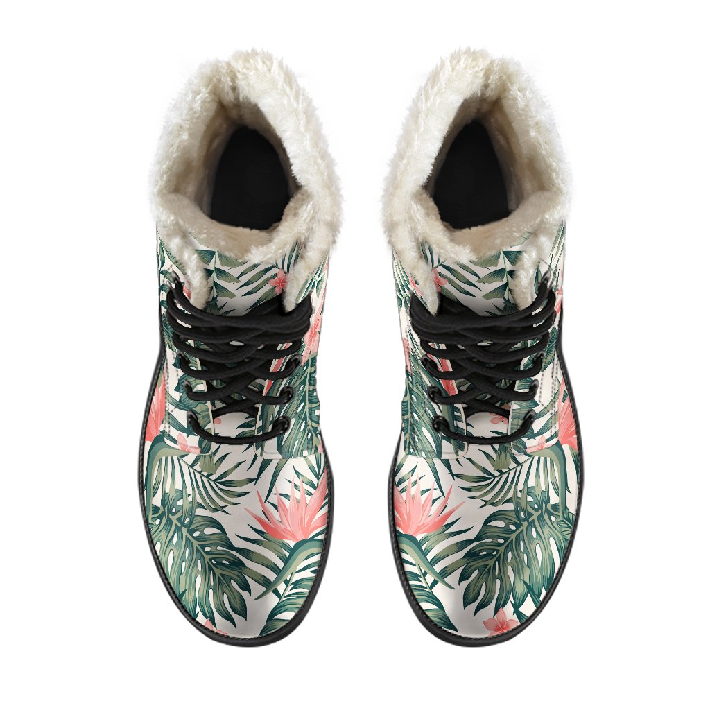 Blossom Tropical Leaves Faux Fur Leather Boots for the Hippie Soul - 4