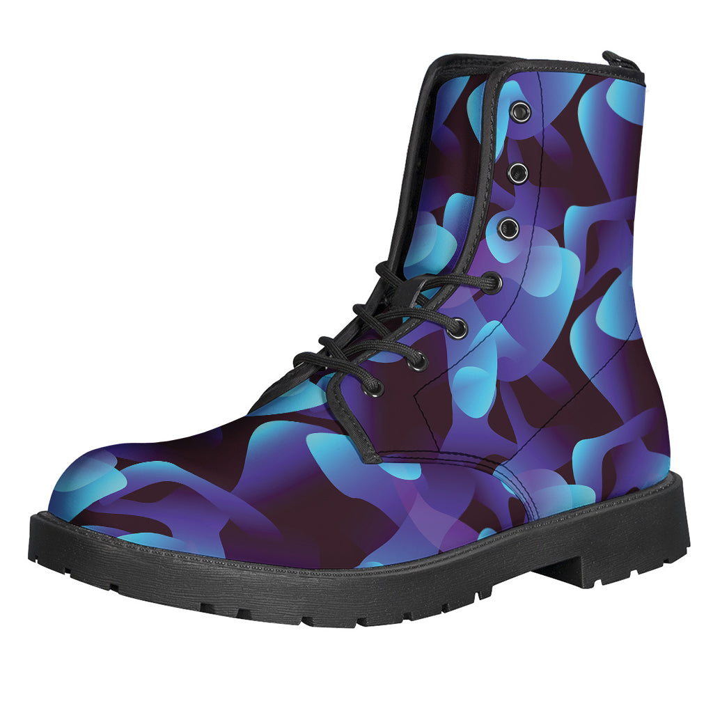 Blue Abstract Spirit Print Leather Hippie Boots for Lightweight Style - 1