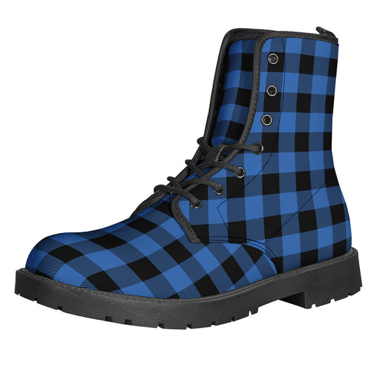 Blue and Black Buffalo Plaid Hippie Leather Lightweight Boots - 1