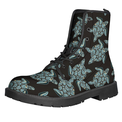 Sea Turtle Pattern Leather Lightweight Boots for Groovy Hippies - 1