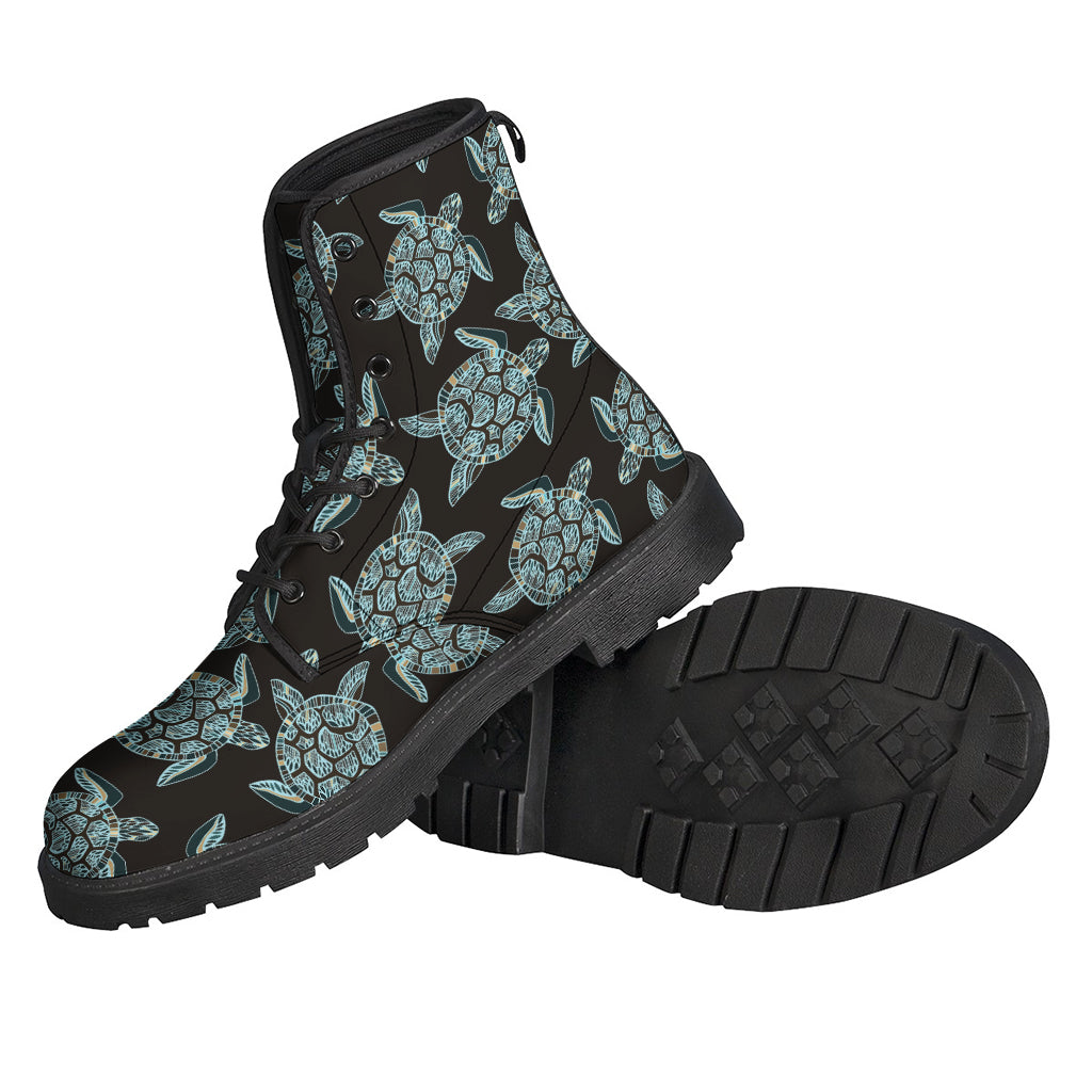 Sea Turtle Pattern Leather Lightweight Boots for Groovy Hippies - 2