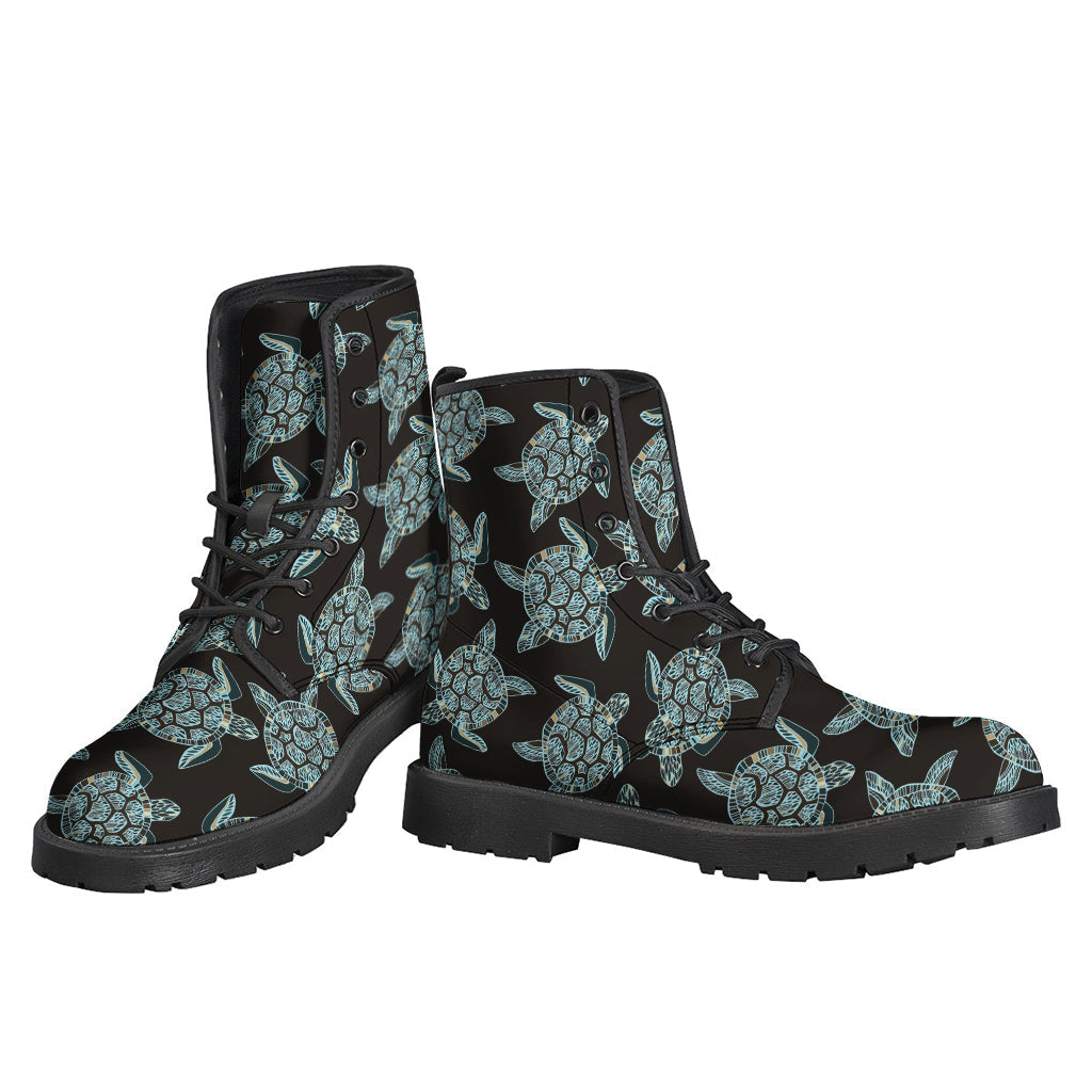 Sea Turtle Pattern Leather Lightweight Boots for Groovy Hippies - 3