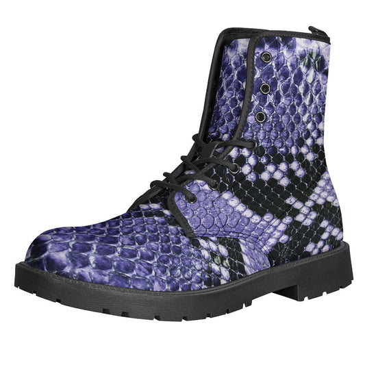 Blue and Black Snakeskin Print Leather Boots - A Hippie's Dream - 1