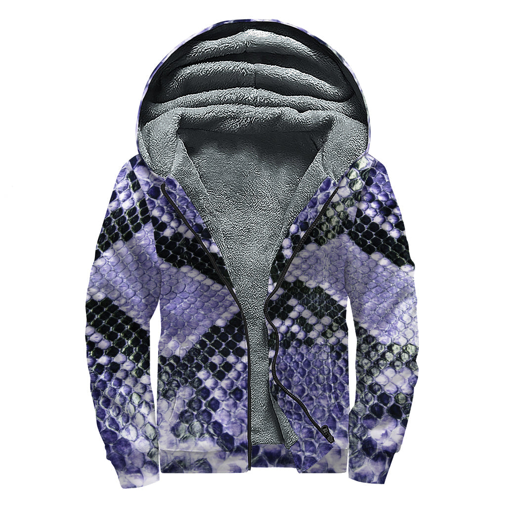 Blue and Black Snakeskin Print Sherpa Lined Zip Up Hoodie - Embrace Your Inner Hippie Style - 1