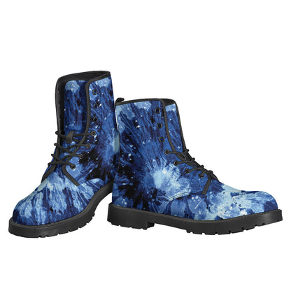 Groovy Vibes: Blue and Black Tie-Dye Leather Lightweight Boots for Hippies - 3