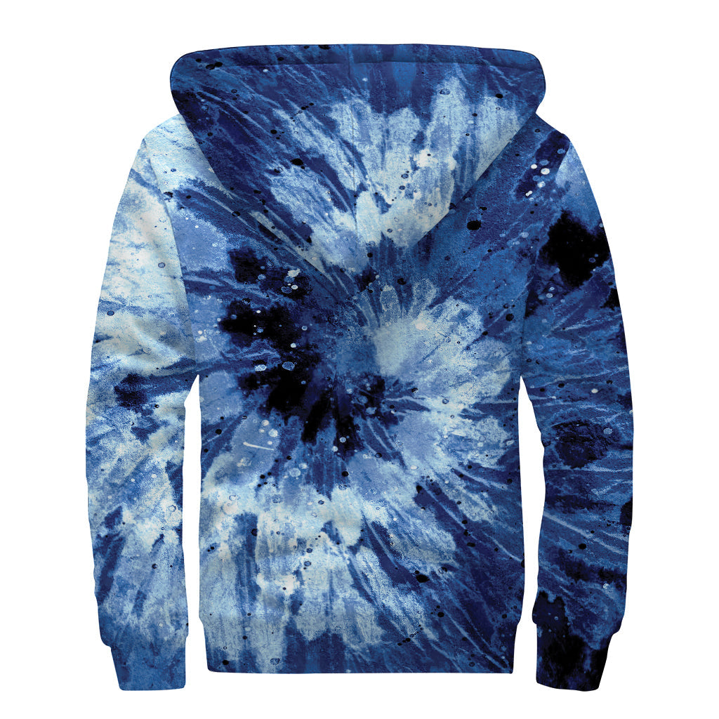 Peaceful Vibes: Blue and Black Tie Dye Sherpa Lined Hoodie - 2