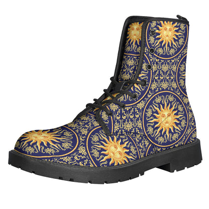 Groovy Blue and Gold Celestial Leather Boots for the Free-Spirited Hippie - 1