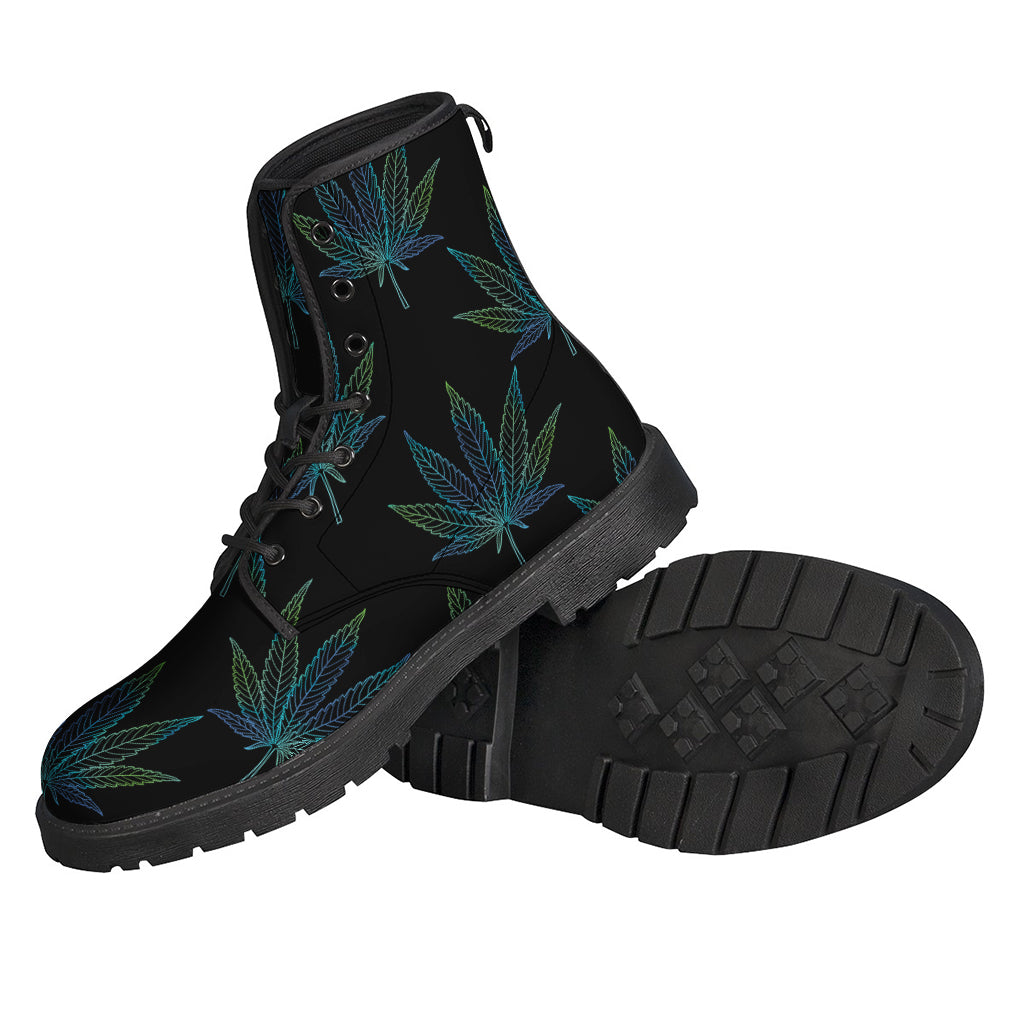 Groovy Green and Blue Weed Leaf Leather Boots for Hippies - 2