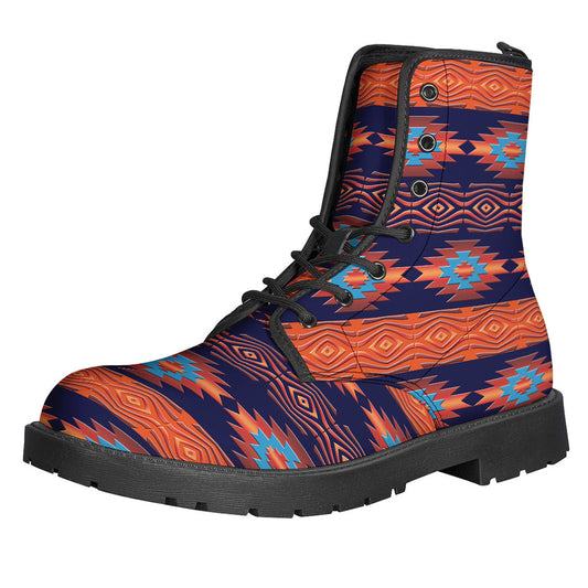 Blue and Orange Southwestern Print Leather Boots for the Free-Spirited Hippies - 1