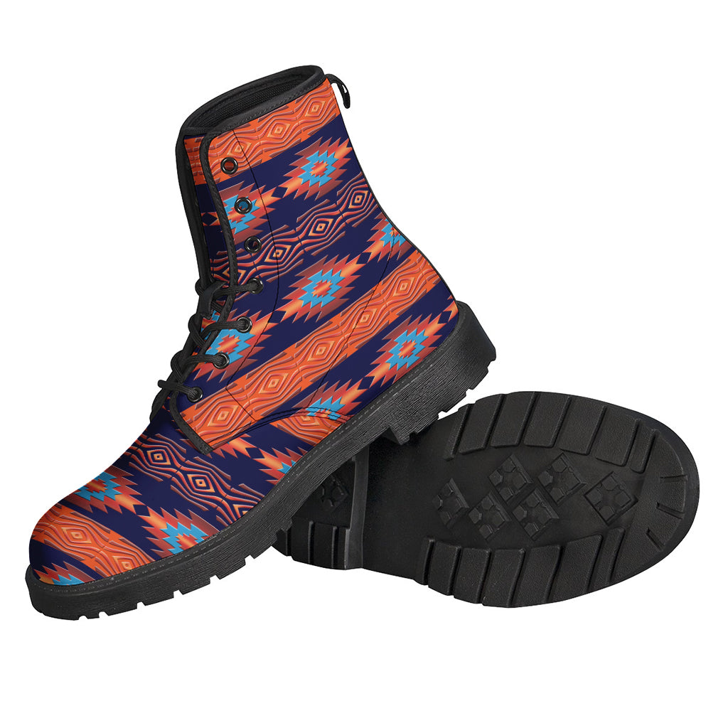 Blue and Orange Southwestern Print Leather Boots for the Free-Spirited Hippies - 2