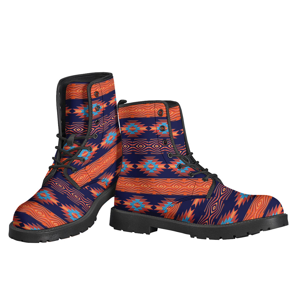 Blue and Orange Southwestern Print Leather Boots for the Free-Spirited Hippies - 3