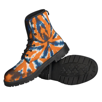 Groovy Blue and Orange Spider Tie Dye Leather Lightweight Boots for the Modern Hippie - 2