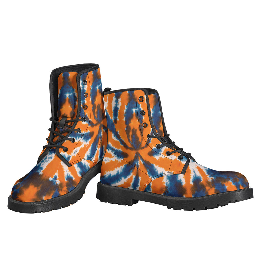 Groovy Blue and Orange Spider Tie Dye Leather Lightweight Boots for the Modern Hippie - 3