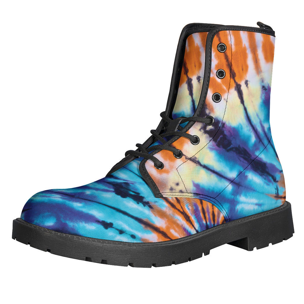 Groovy Vibes: Blue and Orange Tie Dye Leather Boots for Hippies - 1