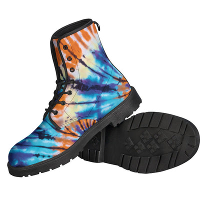 Groovy Vibes: Blue and Orange Tie Dye Leather Boots for Hippies - 2