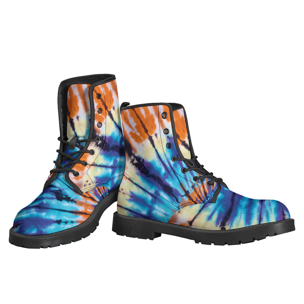 Groovy Vibes: Blue and Orange Tie Dye Leather Boots for Hippies - 3