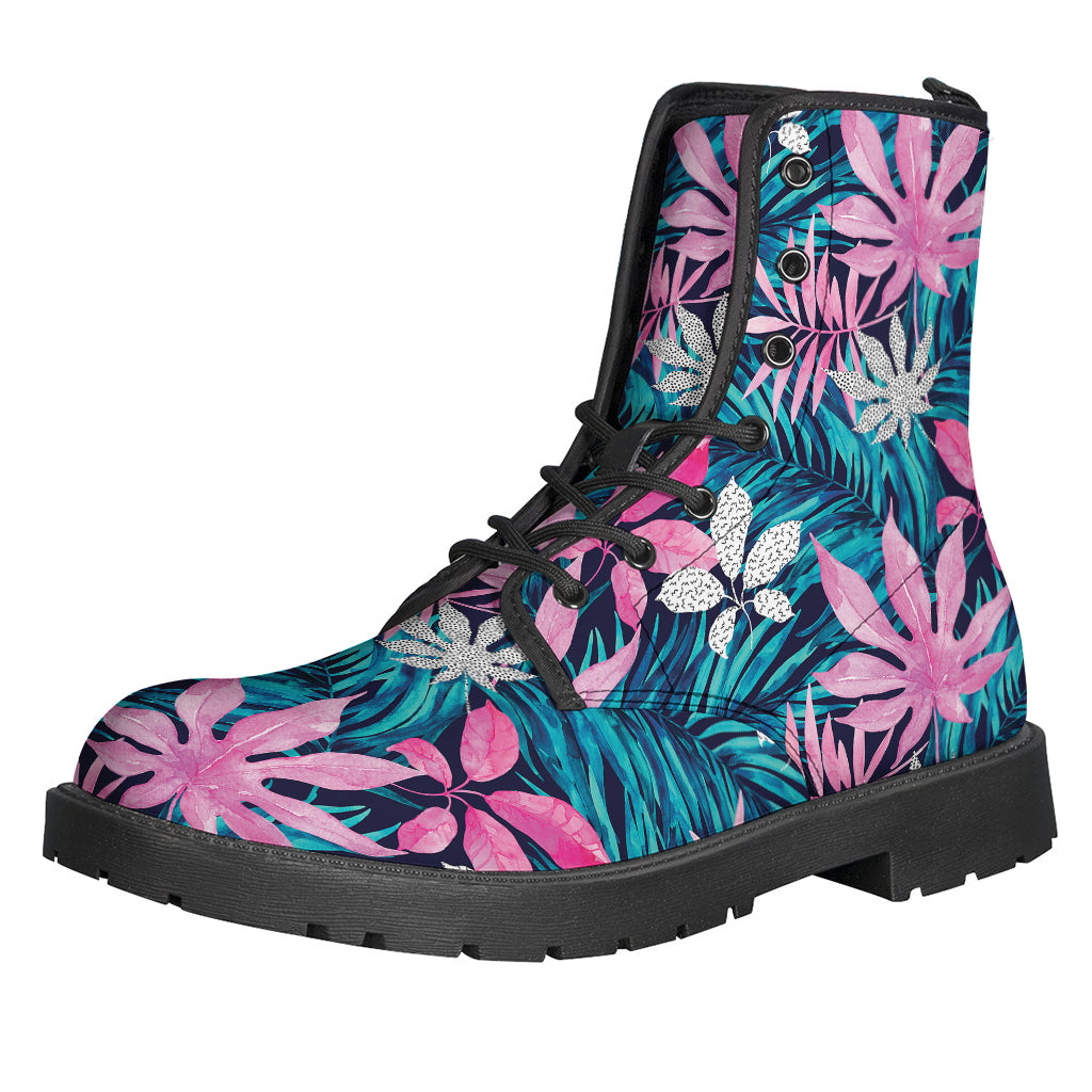 Blue and Pink Watercolor Hawaiian Print Leather Boots for Groovy Hippies - 1