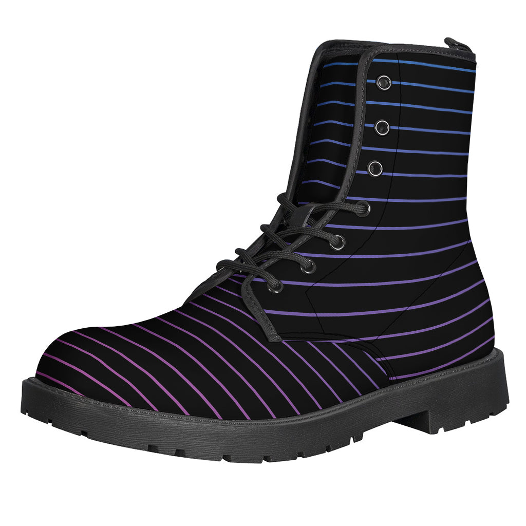 Groovy Vibes: Blue and Purple EDM Wave Print Leather Boots for Hippies - 1