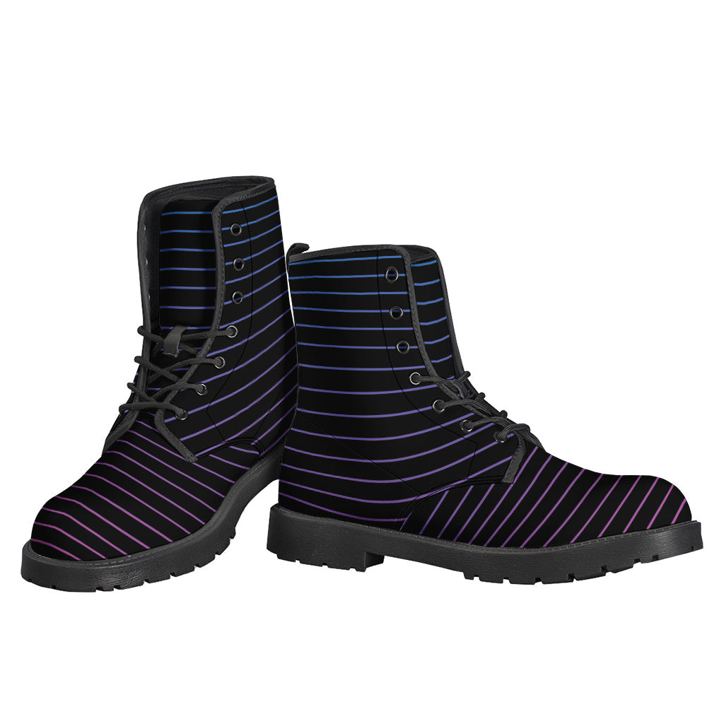 Groovy Vibes: Blue and Purple EDM Wave Print Leather Boots for Hippies - 3