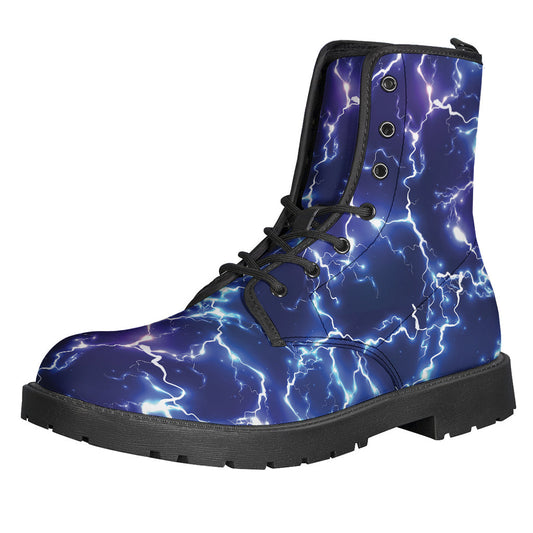 Colorful Lightning Print Leather Boots for Free-Spirited Hippies - 1