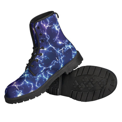 Colorful Lightning Print Leather Boots for Free-Spirited Hippies - 2