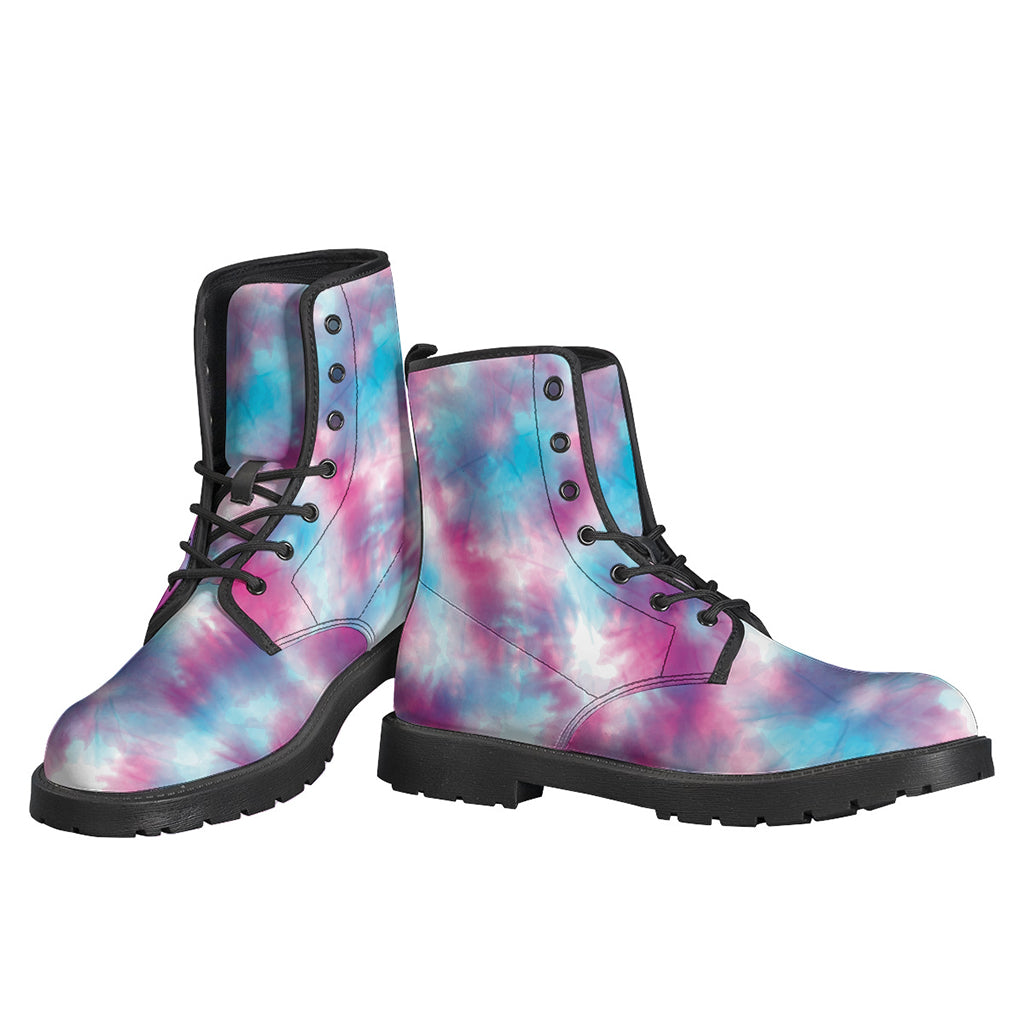 Groovy Blue and Purple Shibori Tie-Dye Leather Boots for the Modern Hippie - 3