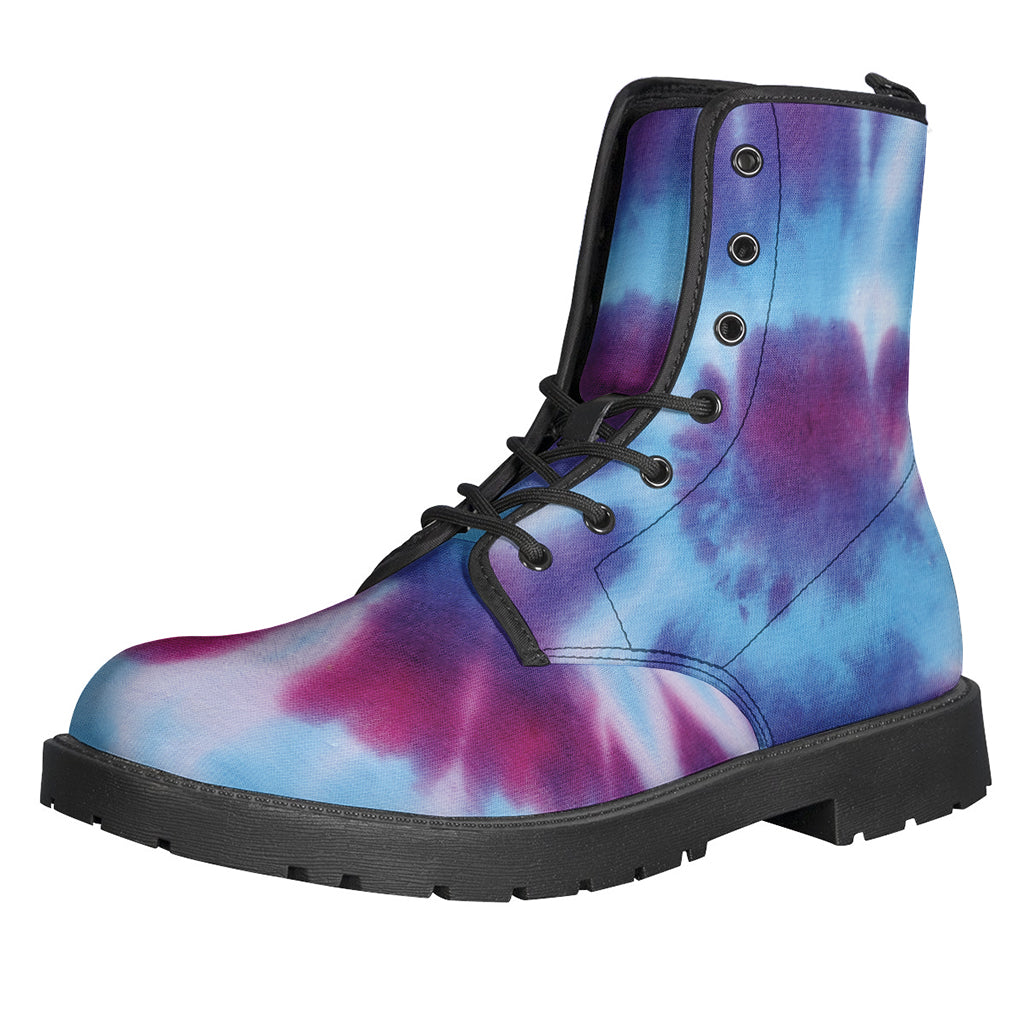 Groovy Blue and Purple Spiral Tie-Dye Leather Boots for Modern-Day Hippies - 1