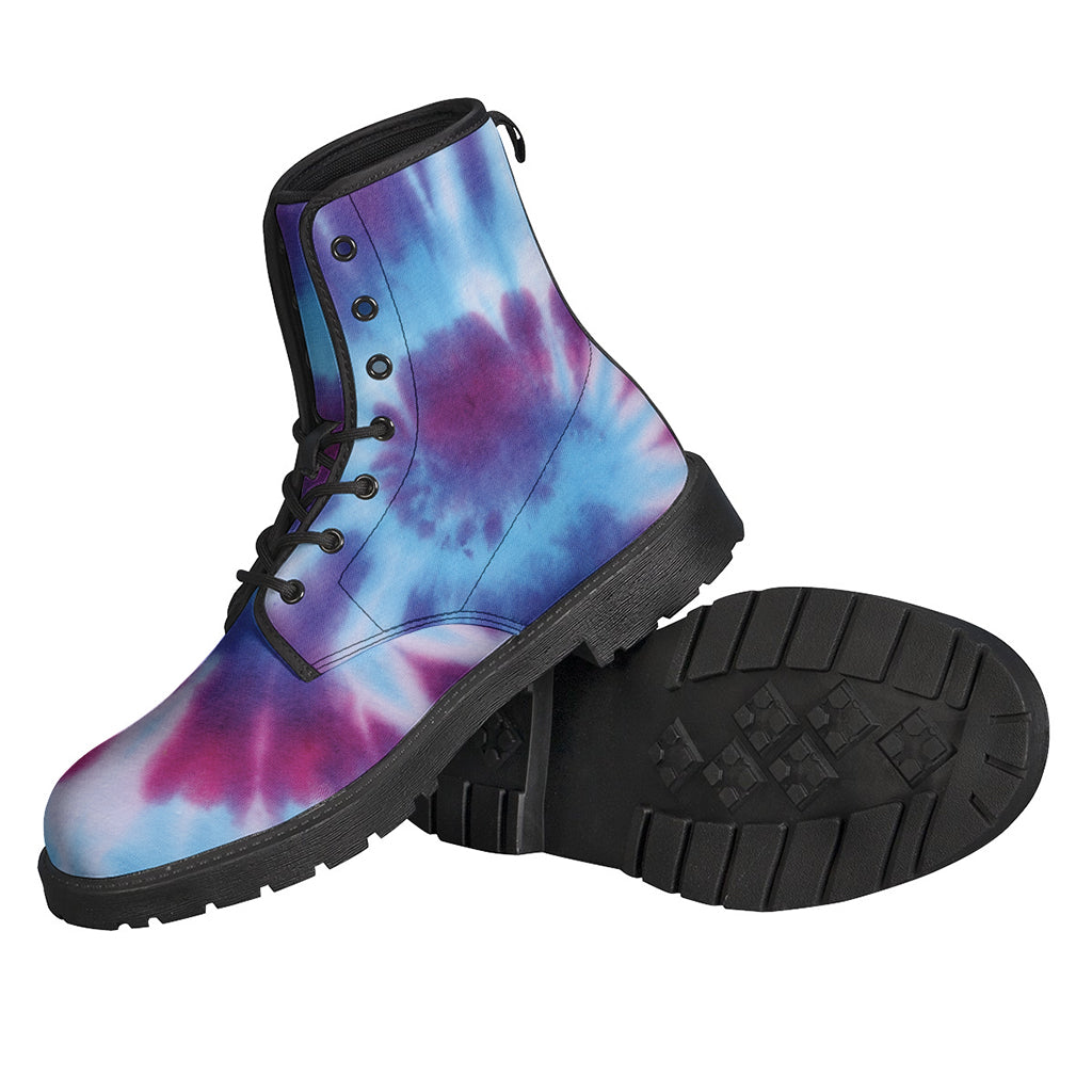 Groovy Blue and Purple Spiral Tie-Dye Leather Boots for Modern-Day Hippies - 2