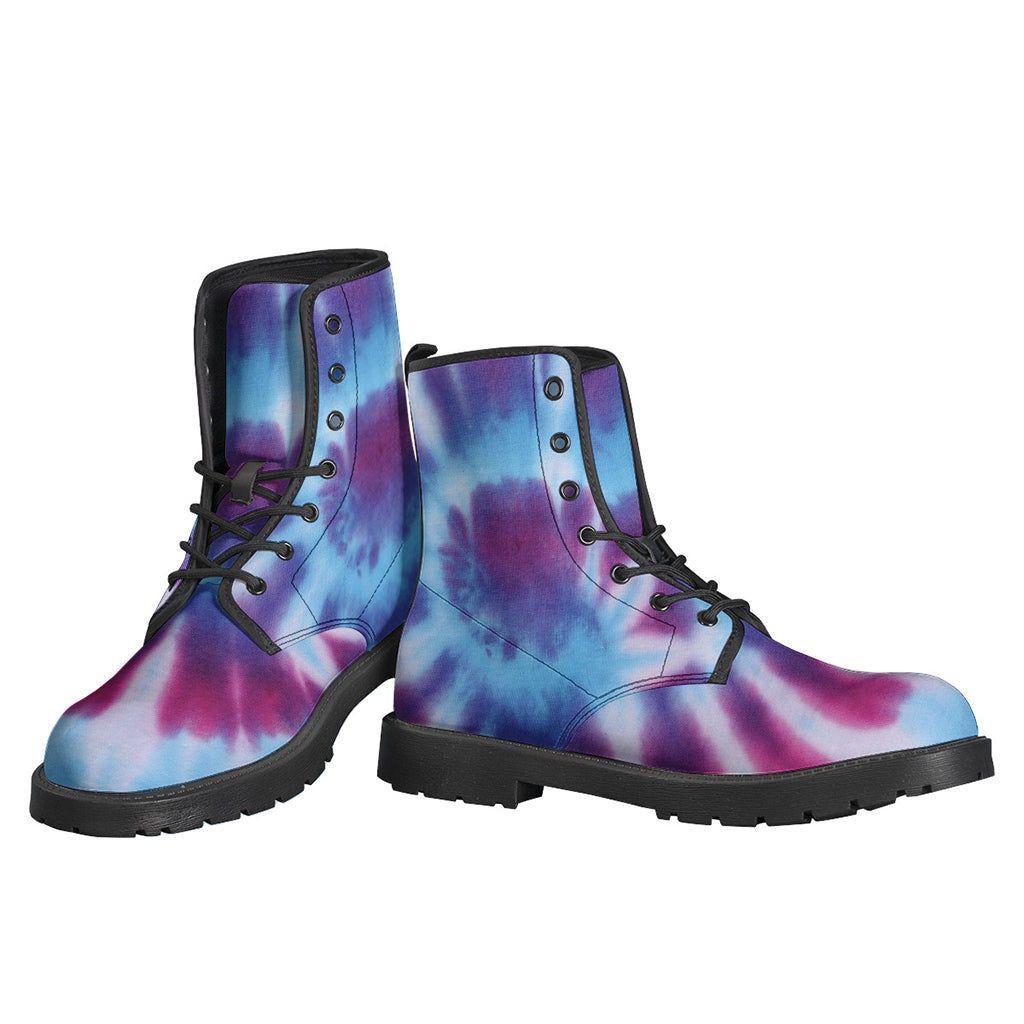 Groovy Blue and Purple Spiral Tie-Dye Leather Boots for Modern-Day Hippies - 3