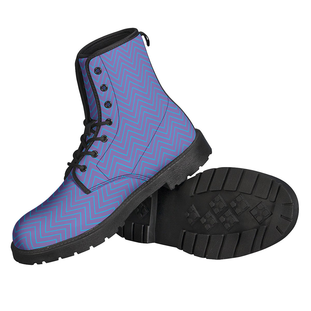 Blue and Purple Zigzag Pattern Leather Lightweight Boots for the Free-Spirited Hippie - 2