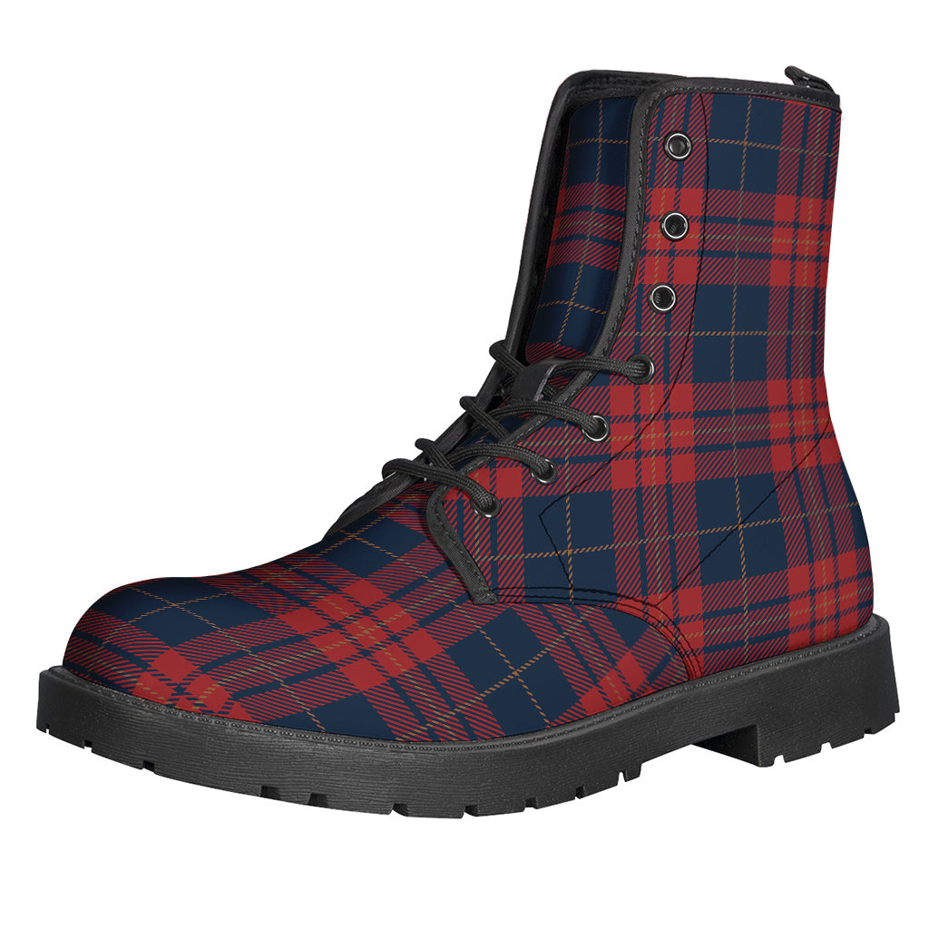 Bohemian Bliss: Leather Lightweight Boots in Blue and Red Tartan Print - 1