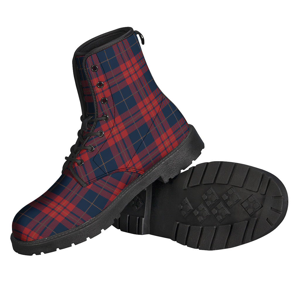 Bohemian Bliss: Leather Lightweight Boots in Blue and Red Tartan Print - 2