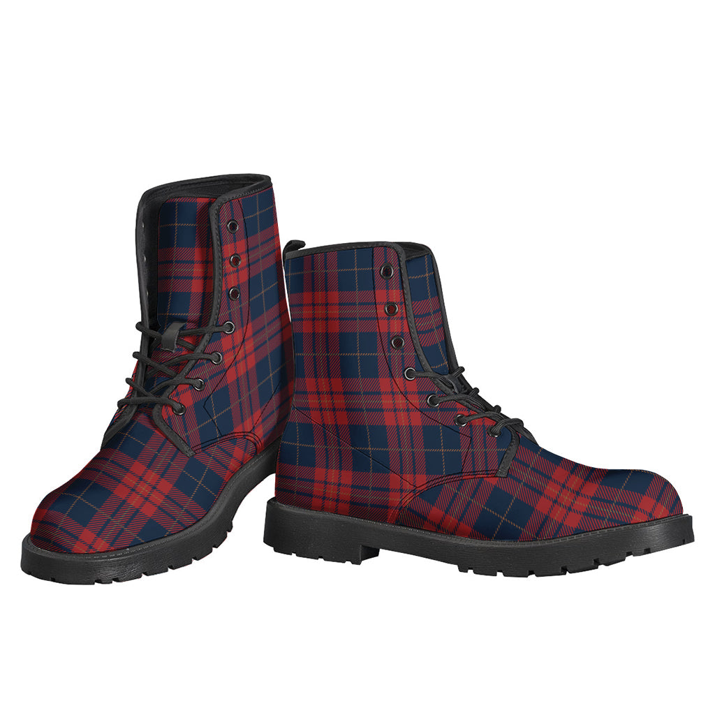 Bohemian Bliss: Leather Lightweight Boots in Blue and Red Tartan Print - 3