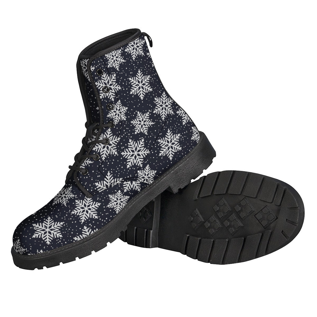 Blue and Silver Snowflake Pattern Leather Lightweight Boots for Modern Hippies - 2