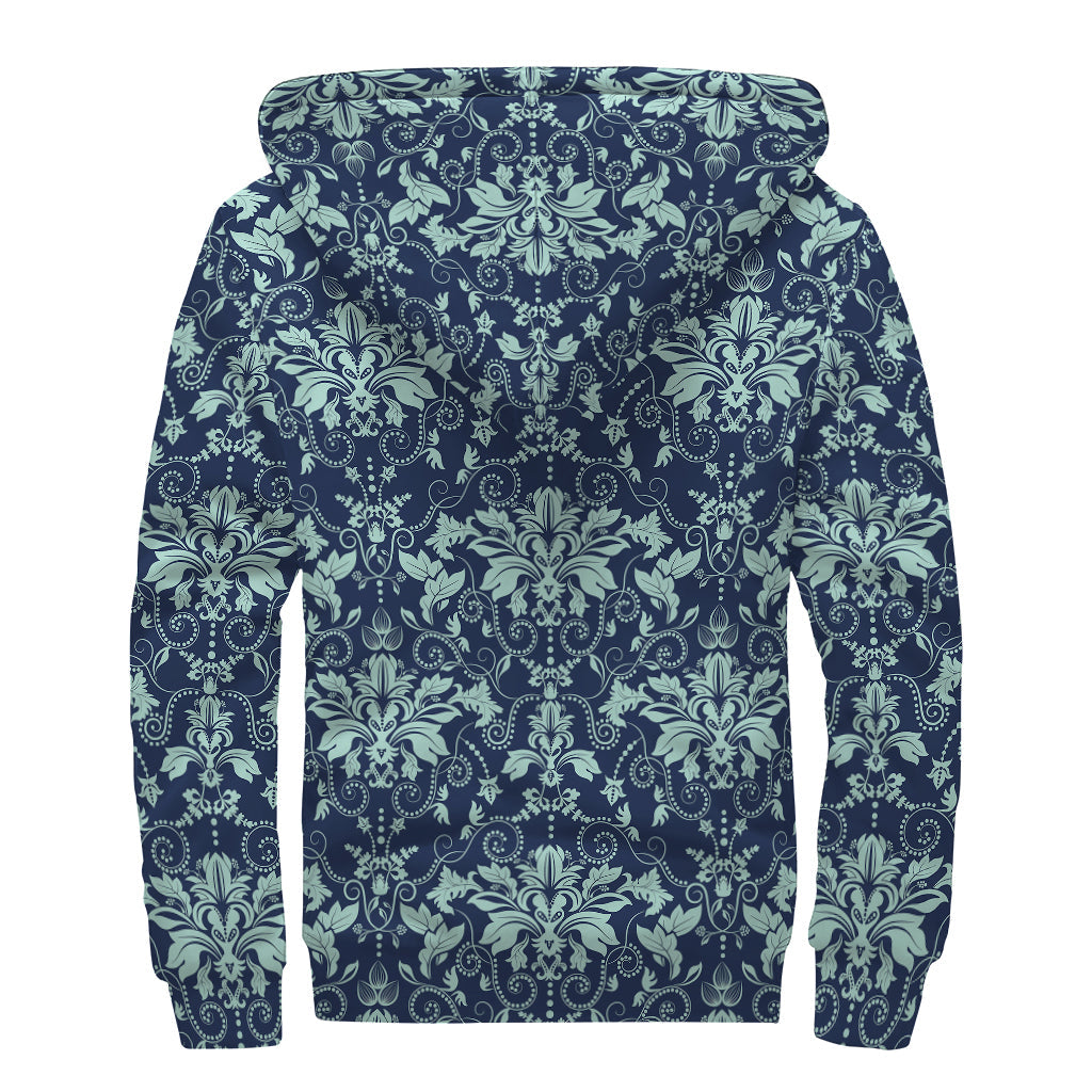 Blue and Teal Damask Delight: The Coziest Sherpa Lined Hoodie for Hippie Fashionistas - 2