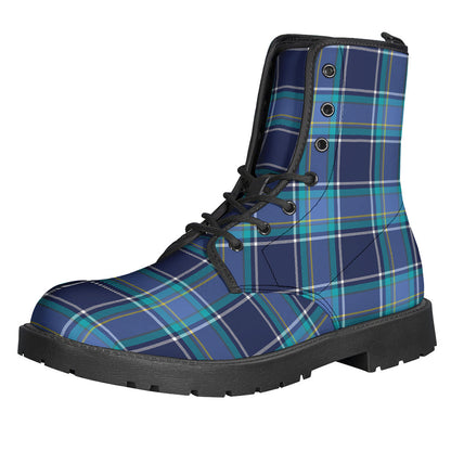 Blue and Teal Tartan Pattern Hippie Leather Lightweight Boots - 1