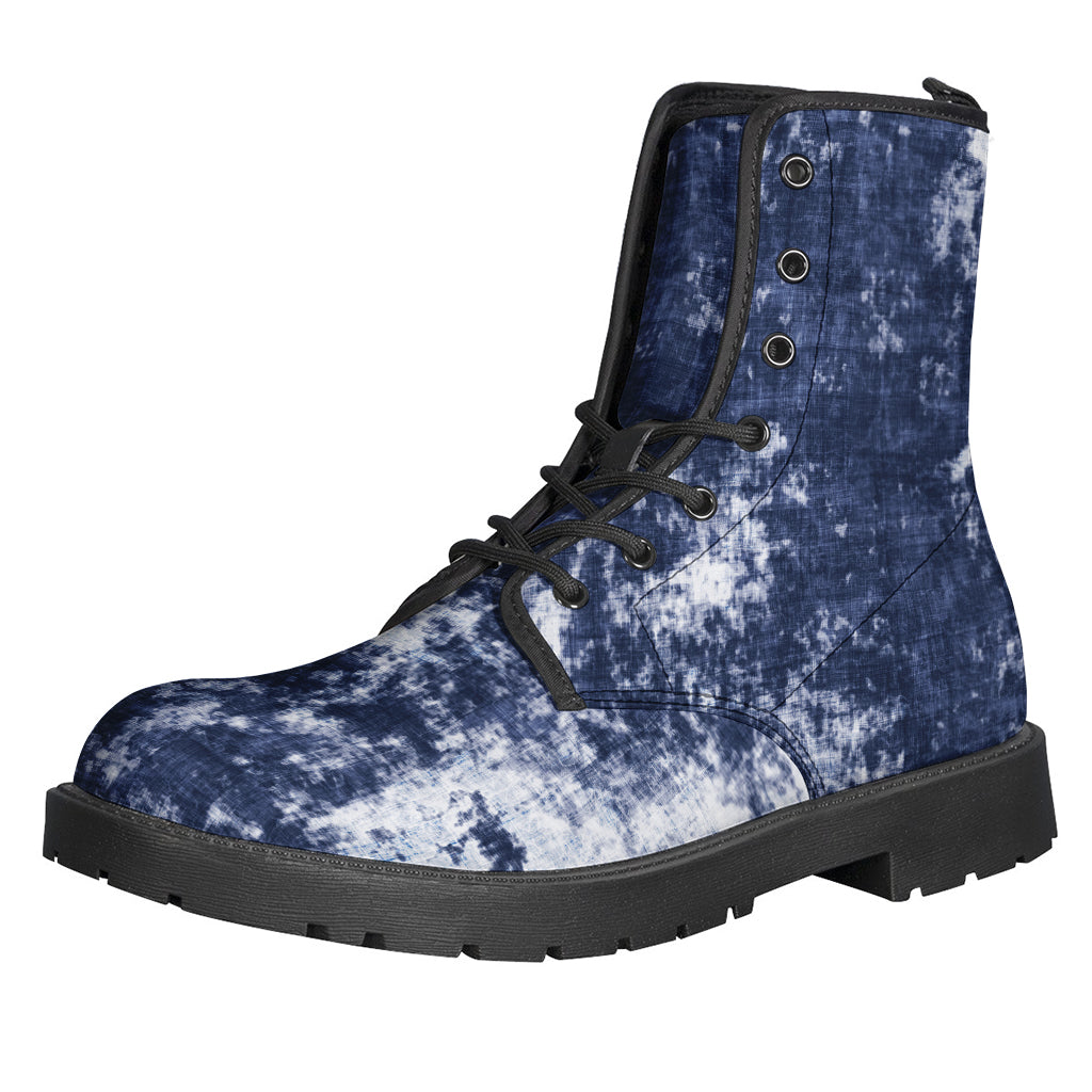 Groovy Vibes: Blue and White Tie-Dye Leather Lightweight Boots for Hippies - 1