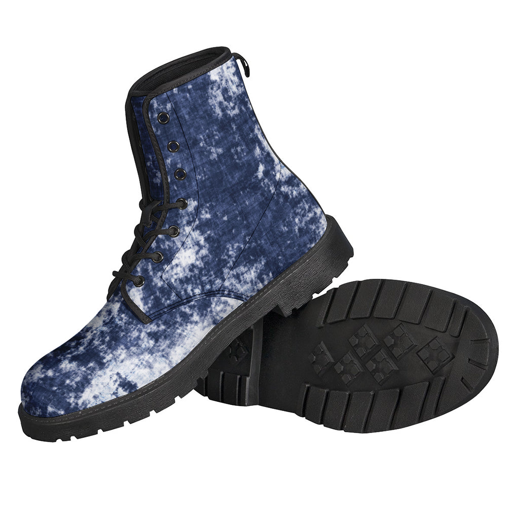 Groovy Vibes: Blue and White Tie-Dye Leather Lightweight Boots for Hippies - 2