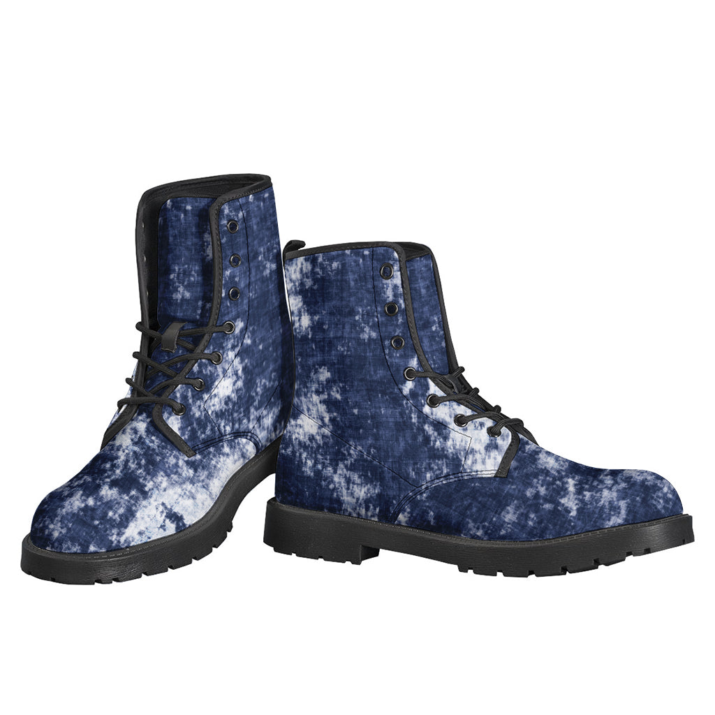 Groovy Vibes: Blue and White Tie-Dye Leather Lightweight Boots for Hippies - 3