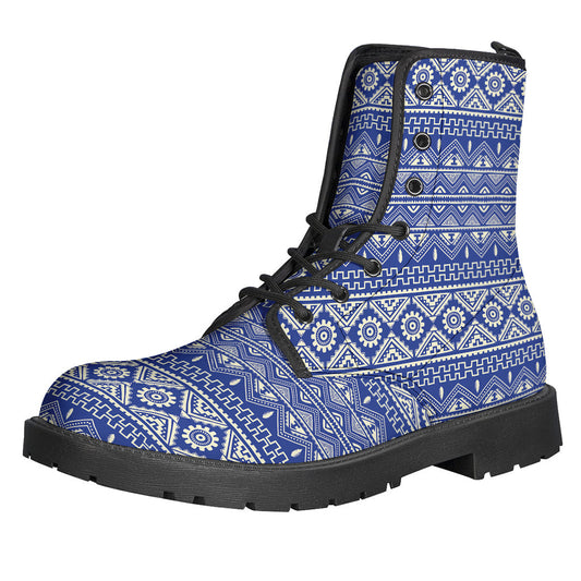 Blue and White African Print Leather Boots: The Perfect Hippie Style Statement - 1