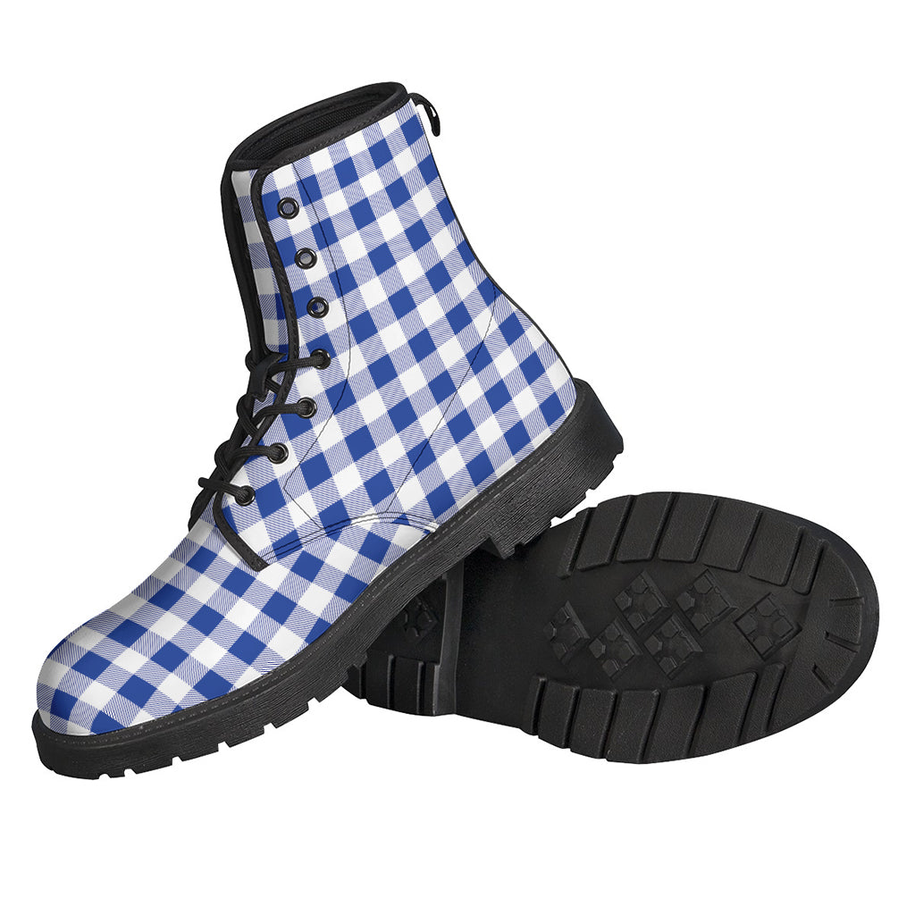 Blue and White Buffalo Check Print Leather Boots for Groovy Hippies - 2