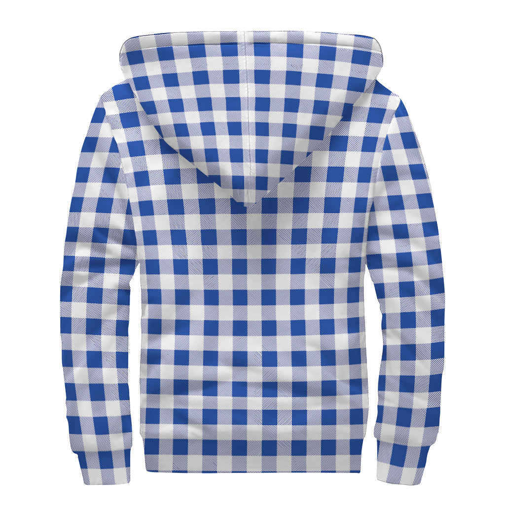 Groovy Blue and White Buffalo Check Sherpa Hoodie for Free-Spirited Hippies - 2