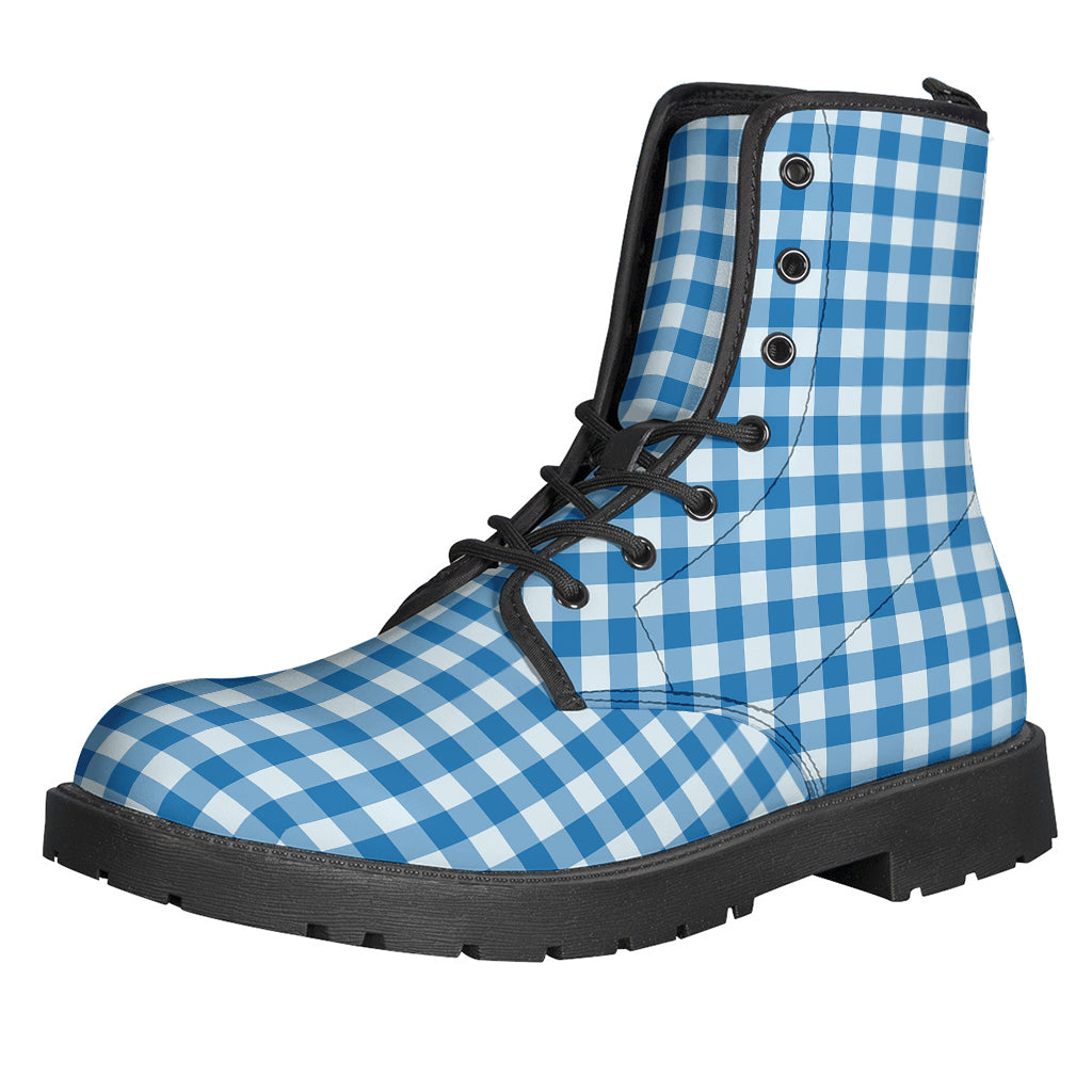 Groovy Blue and White Check Pattern Leather Boots for Stylish Hippies - 1