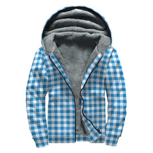 Groovy Blue Check Pattern Sherpa Lined Hoodie for the Free-Spirited Hippie - 1