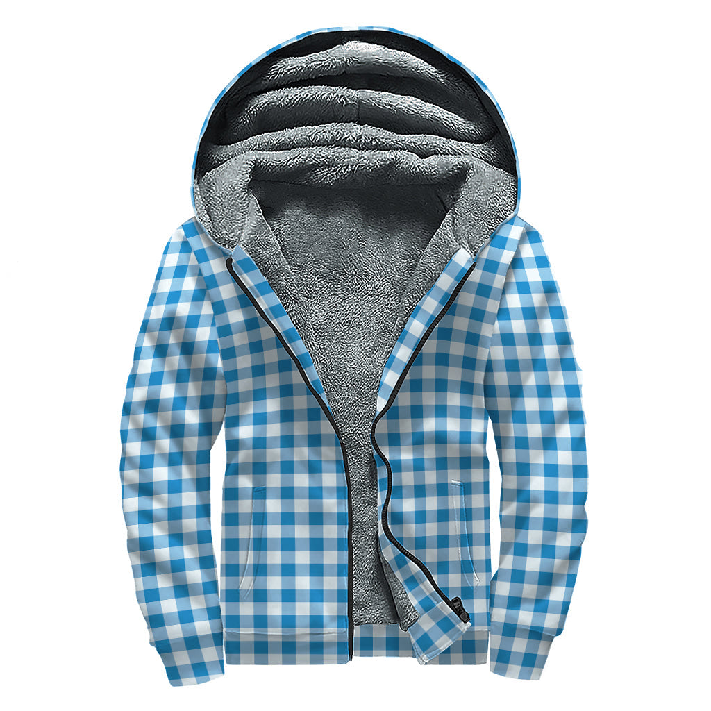 Groovy Blue Check Pattern Sherpa Lined Hoodie for the Free-Spirited Hippie - 1