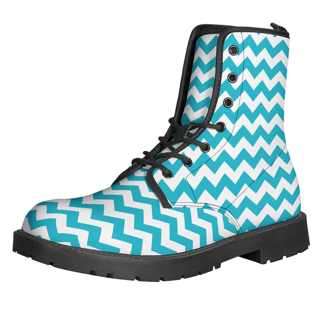 Boho Bliss: Blue and White Chevron Leather Lightweight Boots - 1