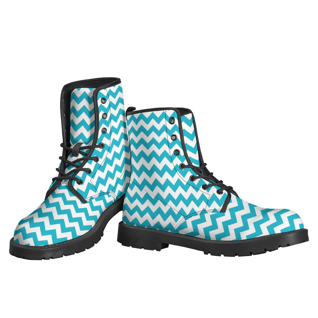 Boho Bliss: Blue and White Chevron Leather Lightweight Boots - 3