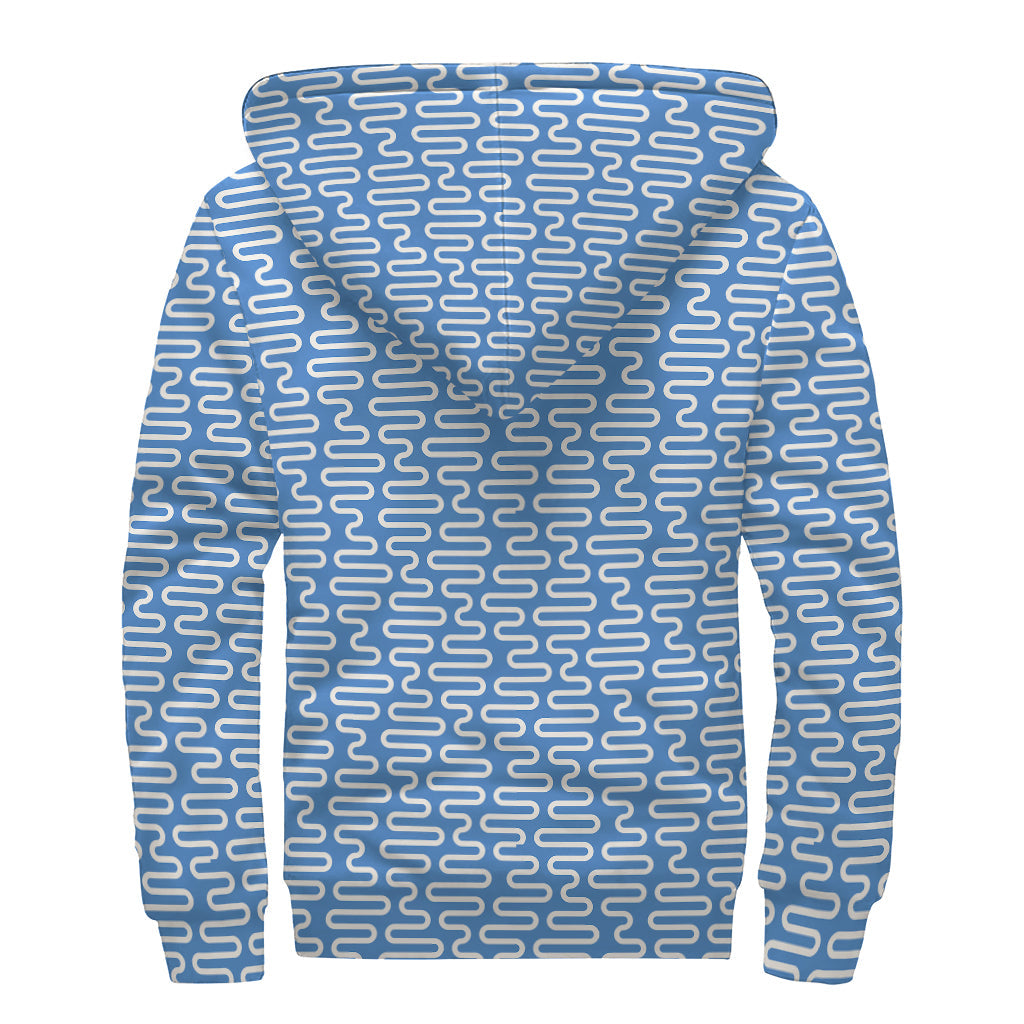 Blue and White DNA Pattern Sherpa Lined Zip Up Hoodie: Embrace Your Inner Hippie Style - 2