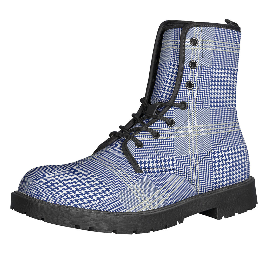 Groovy Blue and White Glen Plaid Leather Lightweight Boots for the Modern Hippie - 1